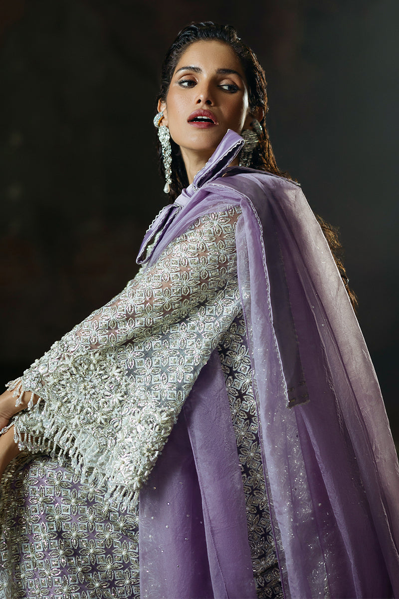 Women Wearing Lavande Purple Long Shirt for Luxury Events - Pakistani Designer Wear for Women in UK | Kifat