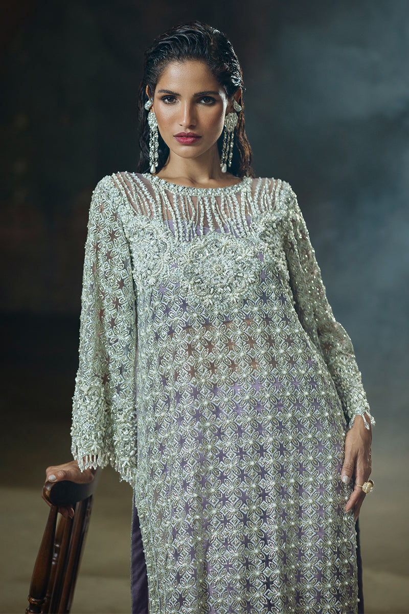 Women Wearing Lavande Purple Long Shirt for Luxury Events - Pakistani Designer Wear for Women in UK | Kifat