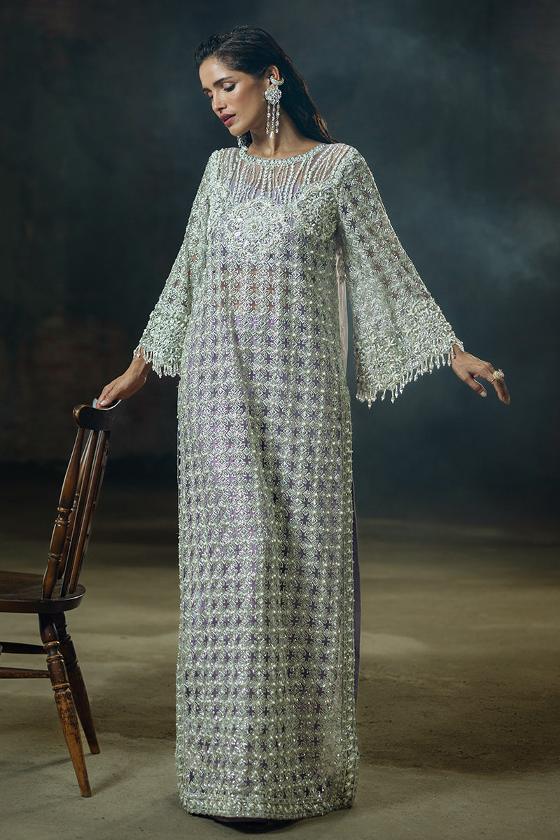Women Wearing Lavande Purple Long Shirt for Luxury Events - Pakistani Designer Wear for Women in UK | Kifat