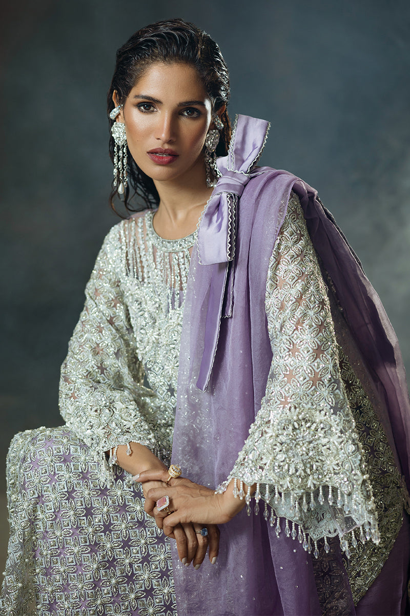 Women Wearing Lavande Purple Long Shirt for Luxury Events - Pakistani Designer Wear for Women in UK | Kifat