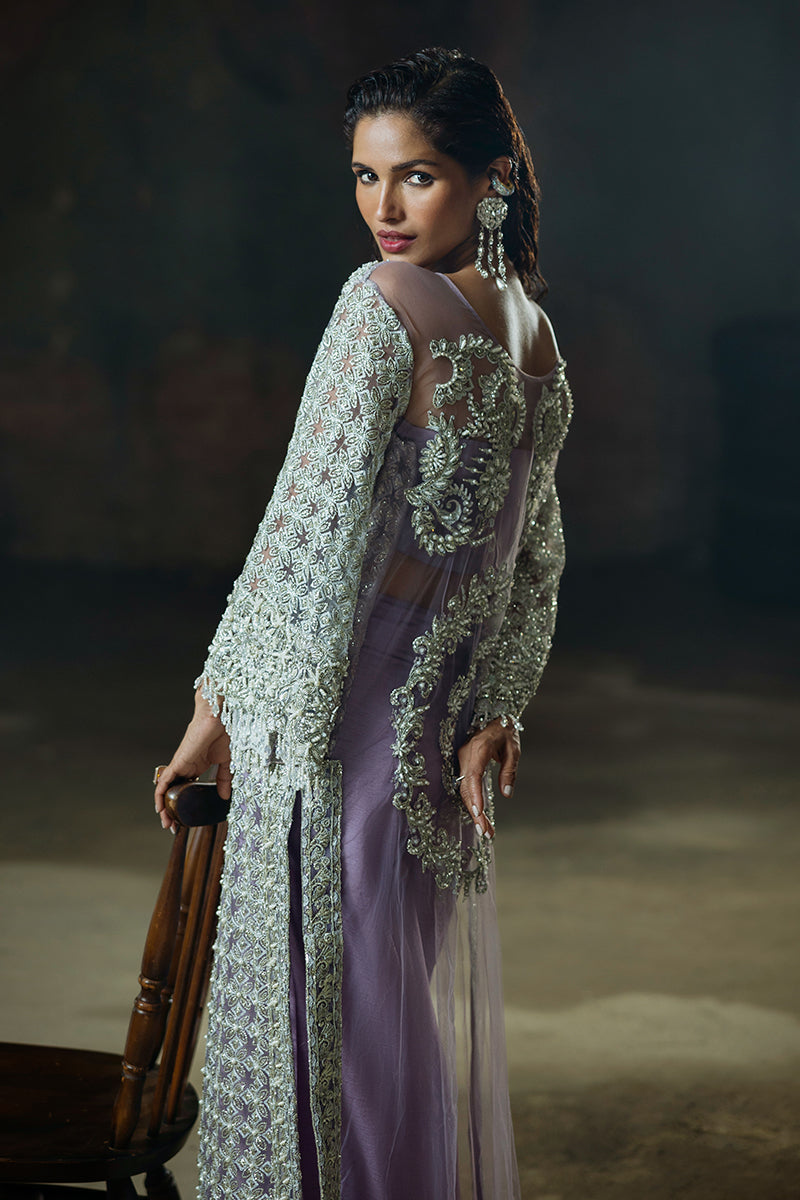 Women Wearing Lavande Purple Long Shirt for Luxury Events - Pakistani Designer Wear for Women in UK | Kifat