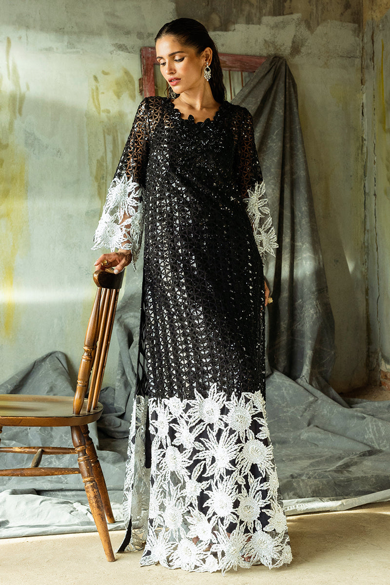 Women Wearing Muguet Black Long Shirt for Wedding Events - Pakistani Designer Wear for Women in UK | Kifat