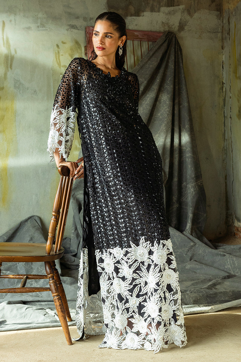 Women Wearing Muguet Black Long Shirt for Wedding Events - Pakistani Designer Wear for Women in UK | Kifat