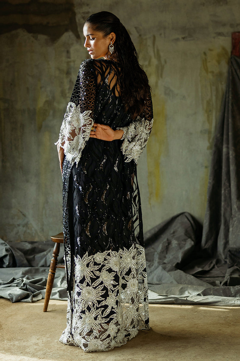 Women Wearing Muguet Black Long Shirt for Wedding Events - Pakistani Designer Wear for Women in UK | Kifat