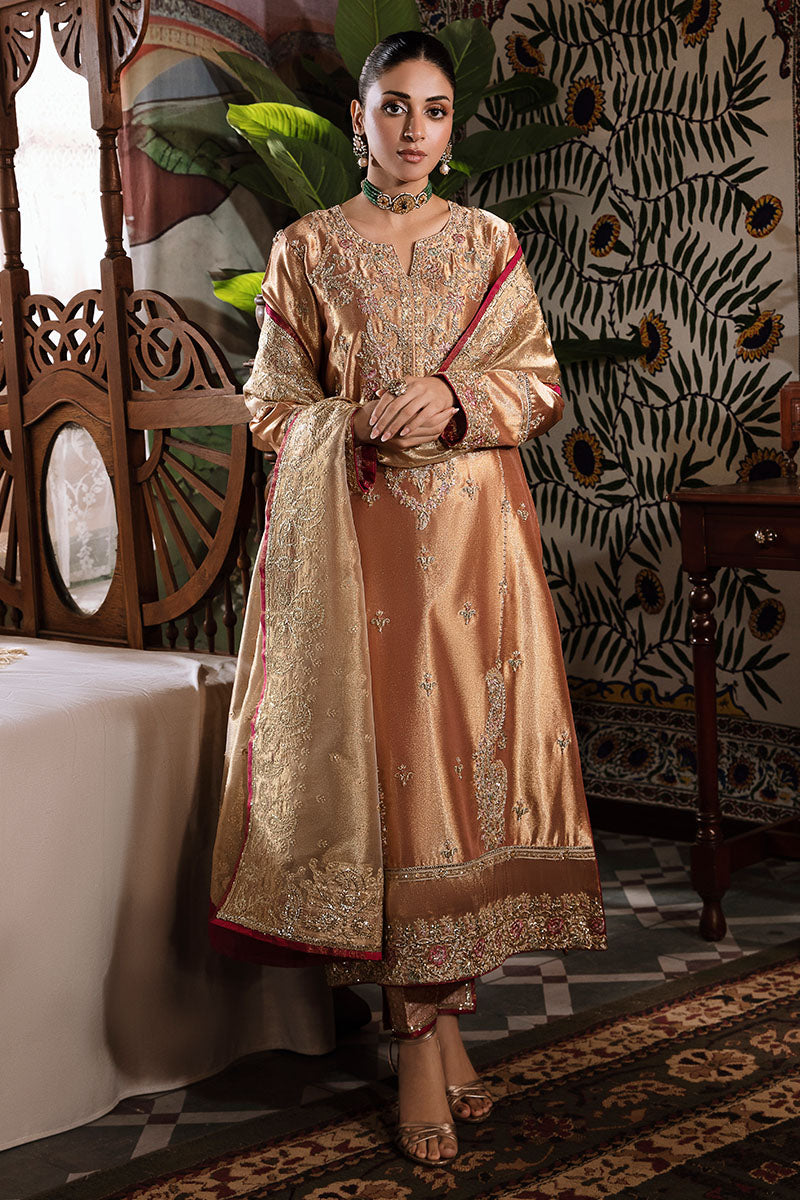 Women Wearing Aleha Red Golden Long Shirt for Formal Events - Pakistani Designer Wear for Women in UK | Kifat