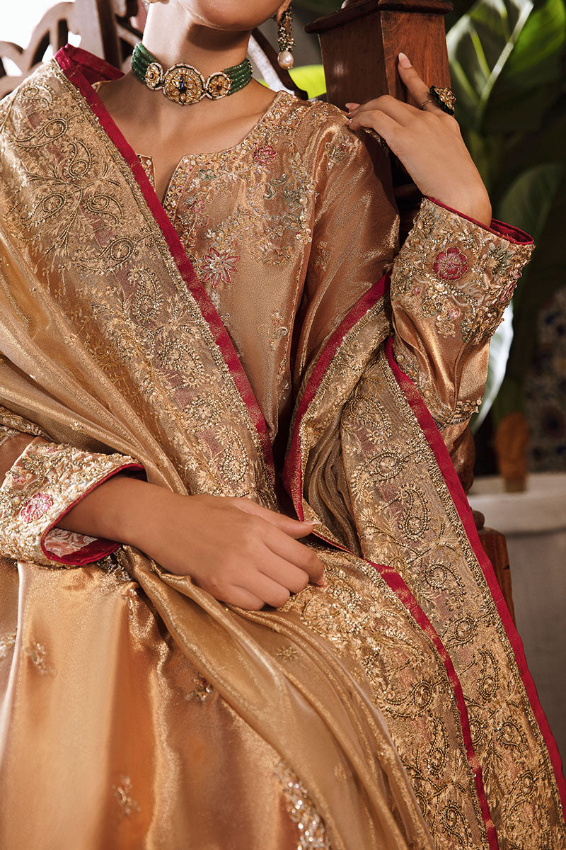 Women Wearing Aleha Red Golden Long Shirt for Formal Events - Pakistani Designer Wear for Women in UK | Kifat