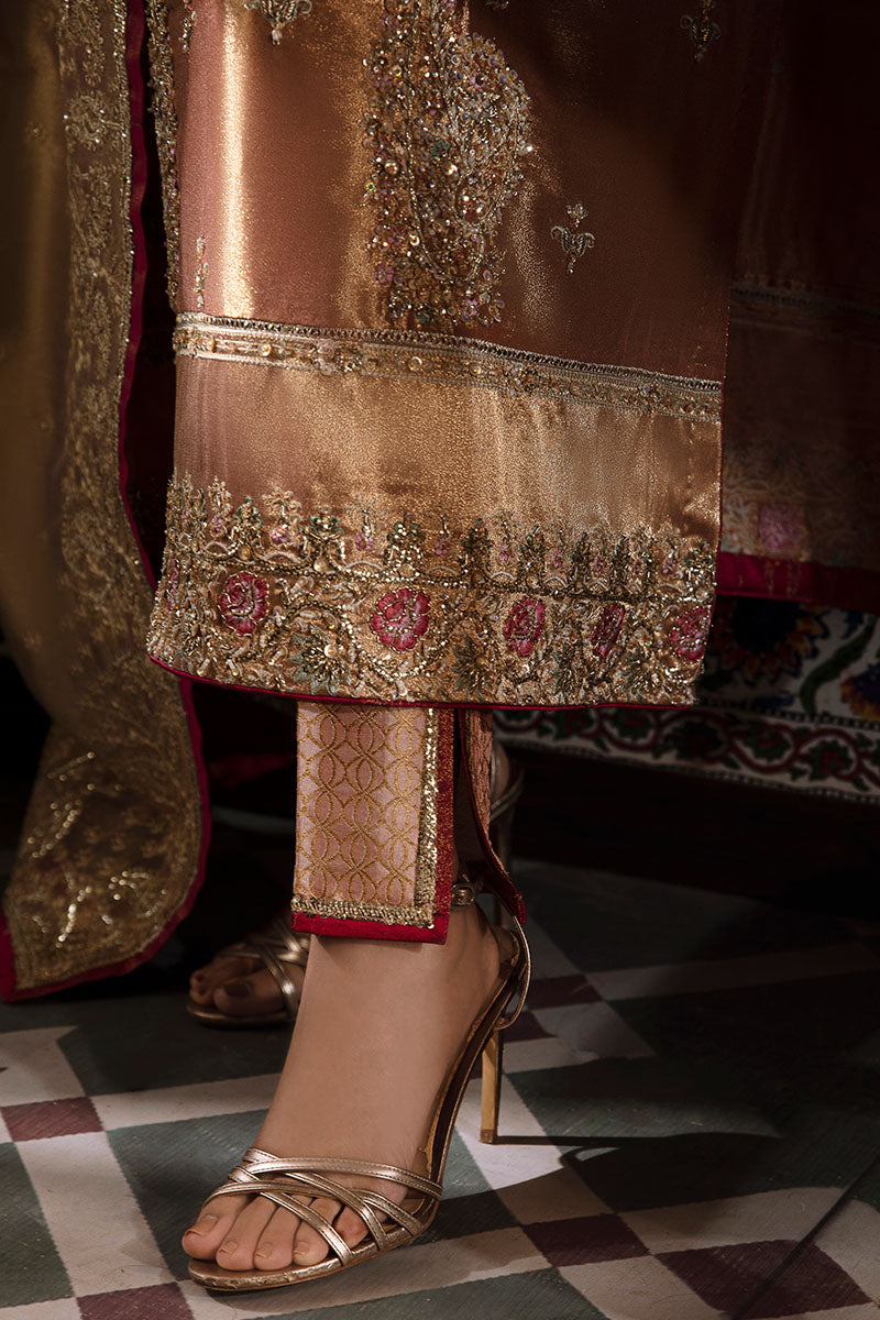 Women Wearing Aleha Red Golden Long Shirt for Formal Events - Pakistani Designer Wear for Women in UK | Kifat