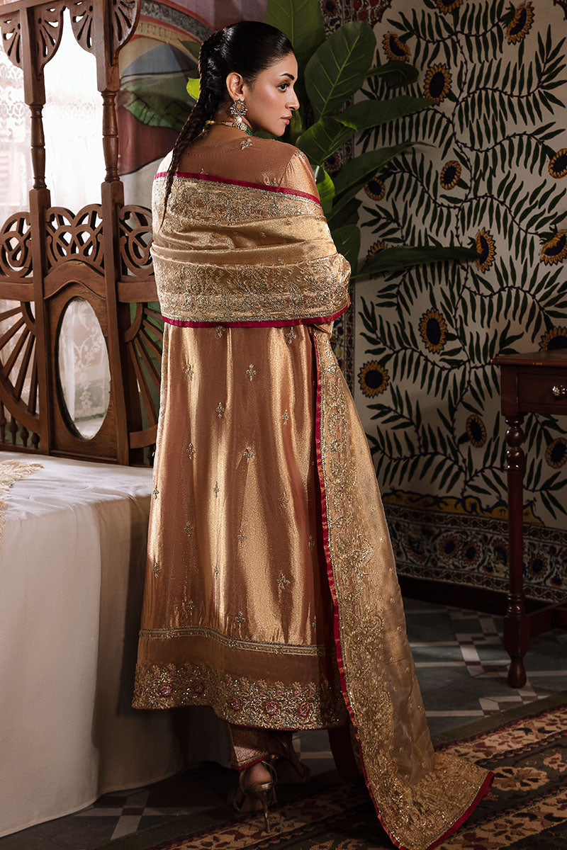 Women Wearing Aleha Red Golden Long Shirt for Formal Events - Pakistani Designer Wear for Women in UK | Kifat