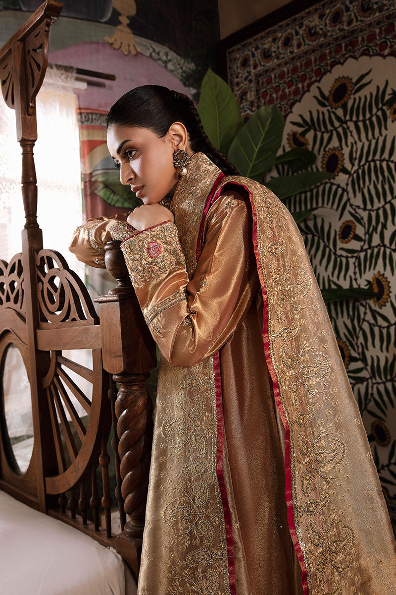 Women Wearing Aleha Red Golden Long Shirt for Formal Events - Pakistani Designer Wear for Women in UK | Kifat