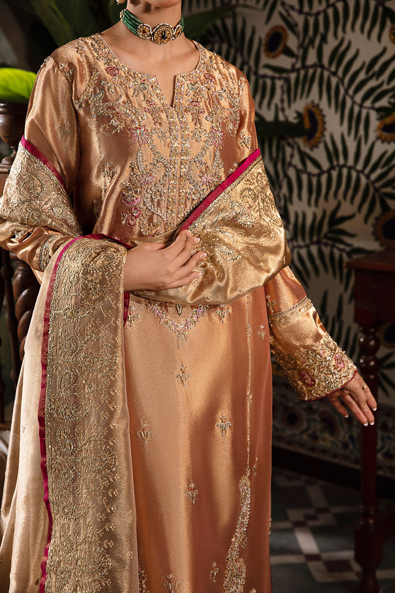 Women Wearing Aleha Red Golden Long Shirt for Formal Events - Pakistani Designer Wear for Women in UK | Kifat