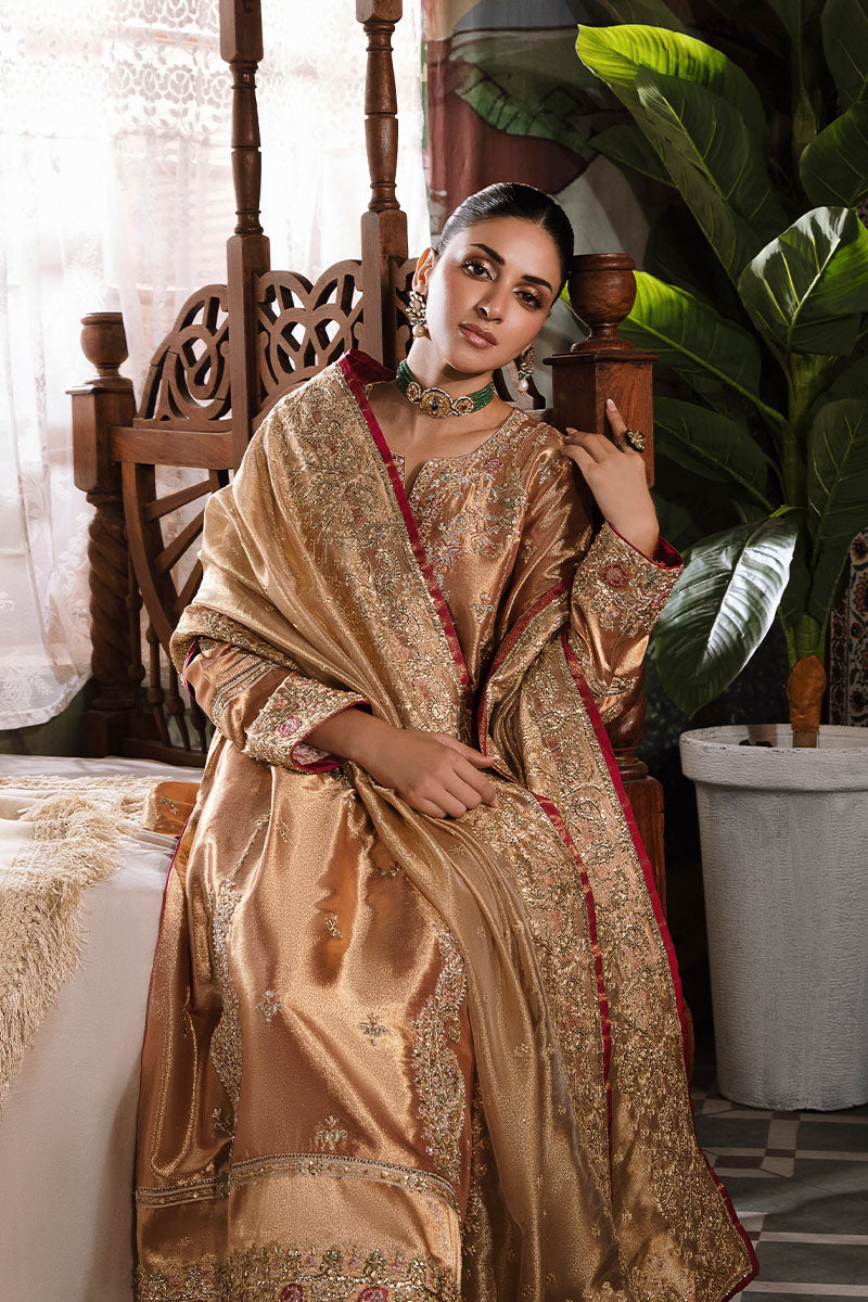 Women Wearing Aleha Red Golden Long Shirt for Formal Events - Pakistani Designer Wear for Women in UK | Kifat