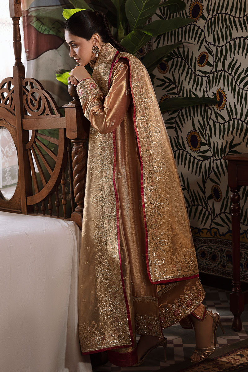 Women Wearing Aleha Red Golden Long Shirt for Formal Events - Pakistani Designer Wear for Women in UK | Kifat