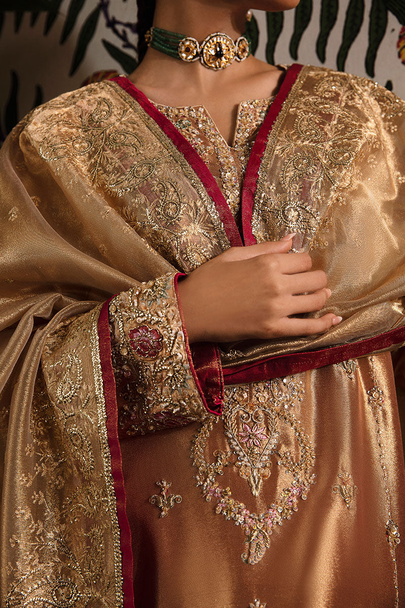Women Wearing Aleha Red Golden Long Shirt for Formal Events - Pakistani Designer Wear for Women in UK | Kifat