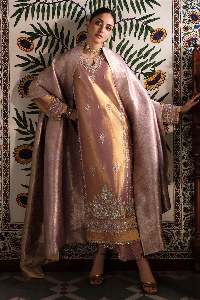 Women Wearing Nurah Lilac Gold Long Shirt for Formal Events - Pakistani Designer Wear for Women in UK | Kifat