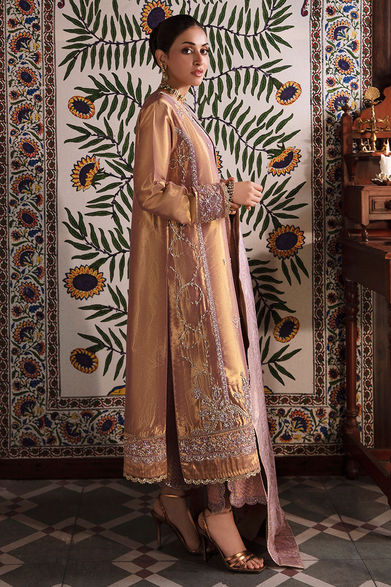 Women Wearing Nurah Lilac Gold Long Shirt for Formal Events - Pakistani Designer Wear for Women in UK | Kifat