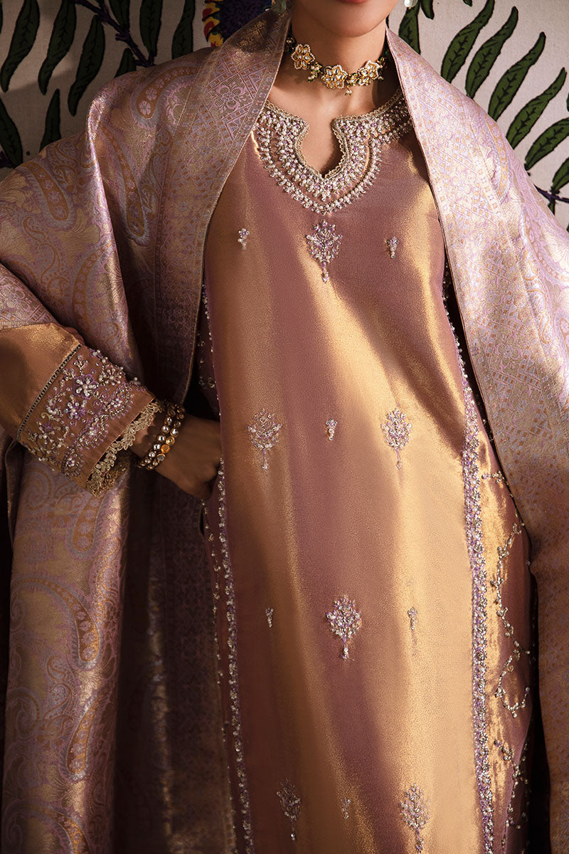 Women Wearing Nurah Lilac Gold Long Shirt for Formal Events - Pakistani Designer Wear for Women in UK | Kifat