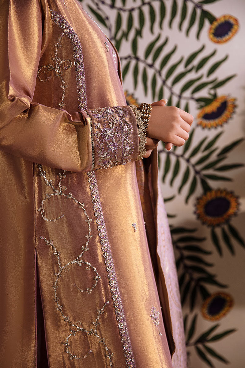 Women Wearing Nurah Lilac Gold Long Shirt for Formal Events - Pakistani Designer Wear for Women in UK | Kifat