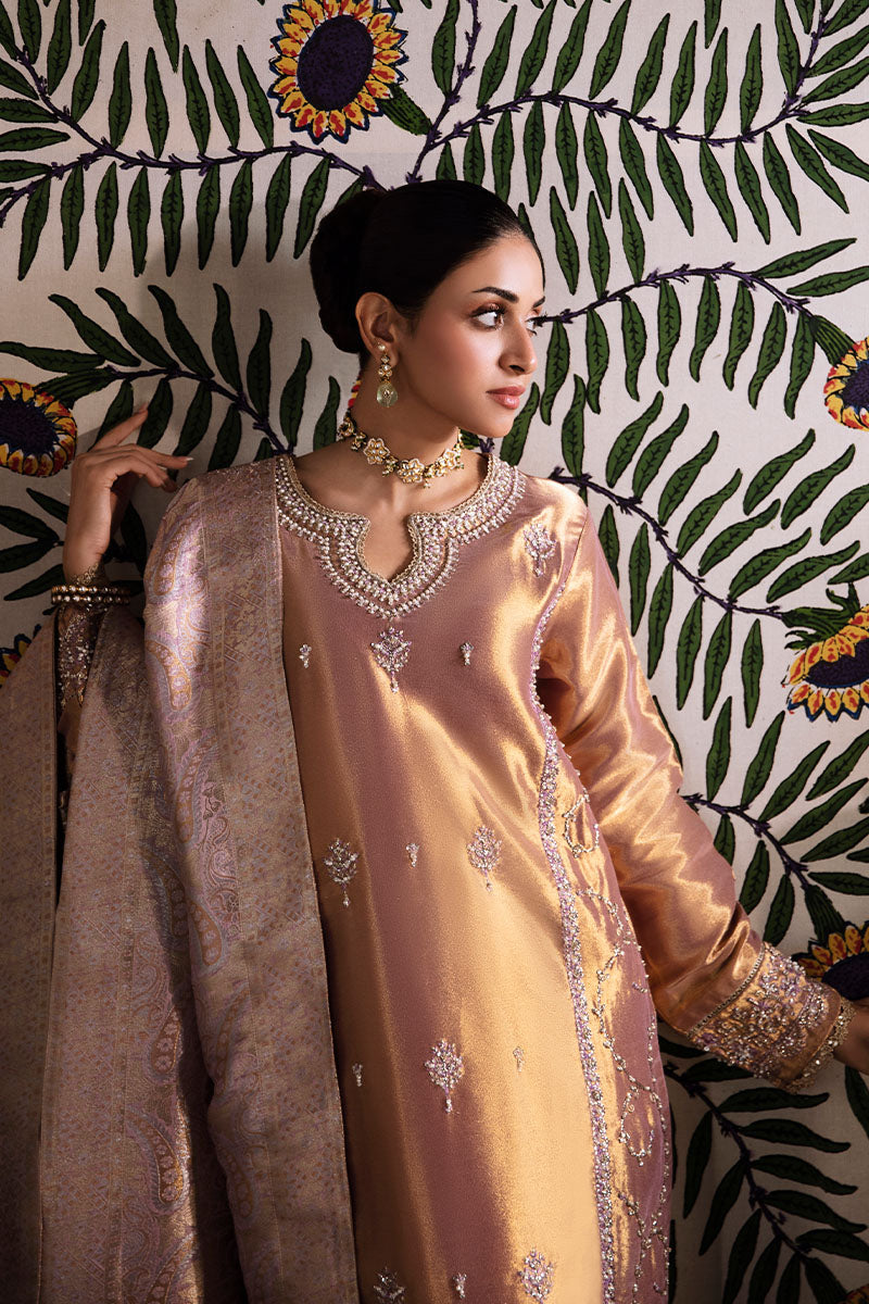 Women Wearing Nurah Lilac Gold Long Shirt for Formal Events - Pakistani Designer Wear for Women in UK | Kifat