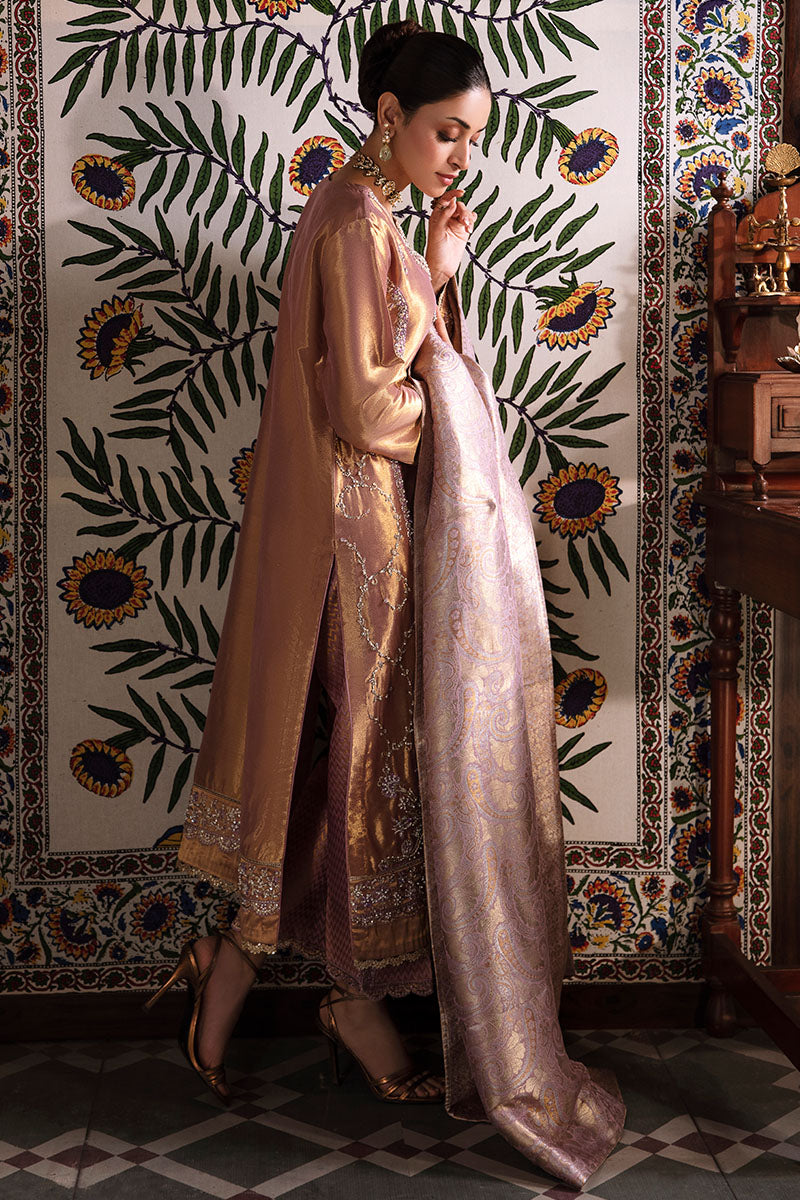Women Wearing Nurah Lilac Gold Long Shirt for Formal Events - Pakistani Designer Wear for Women in UK | Kifat
