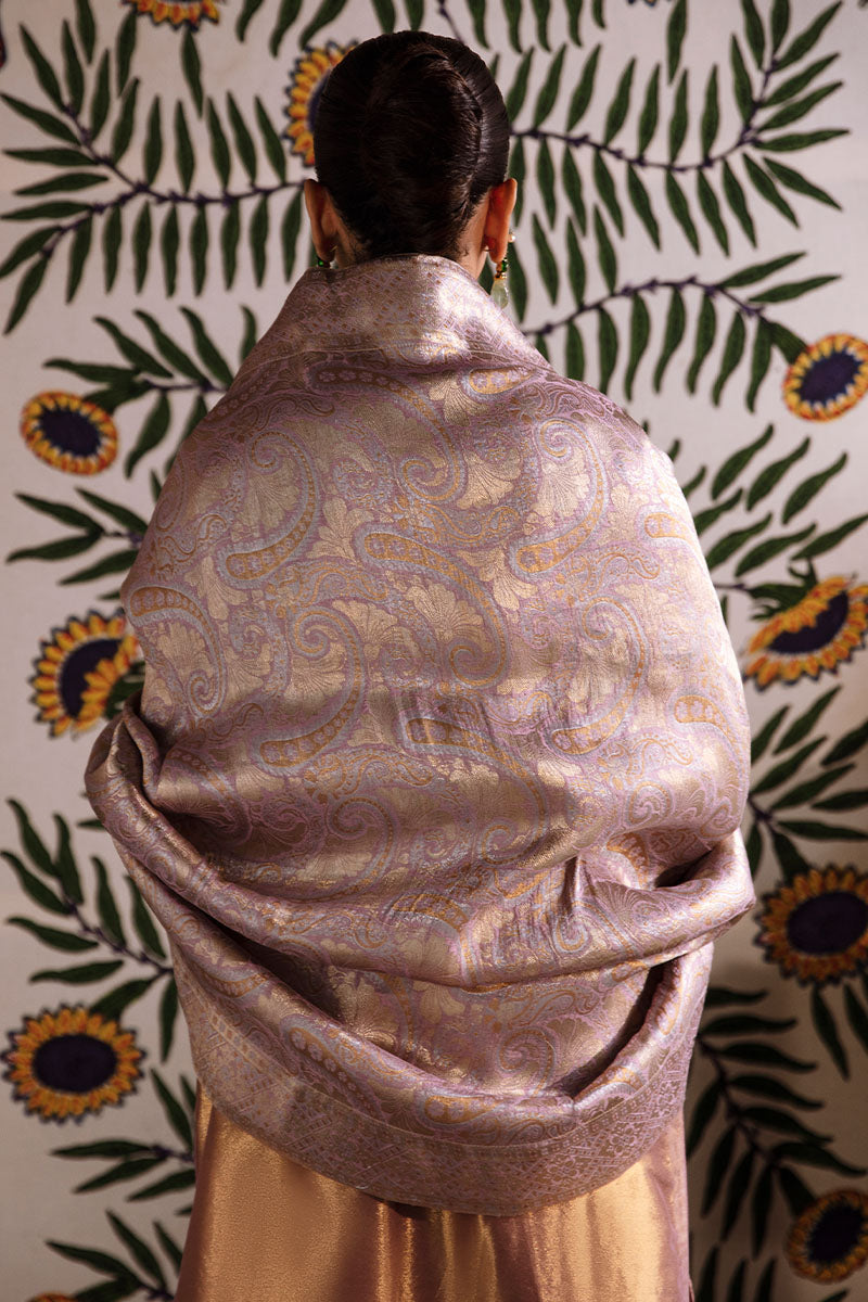 Women Wearing Nurah Lilac Gold Long Shirt for Formal Events - Pakistani Designer Wear for Women in UK | Kifat