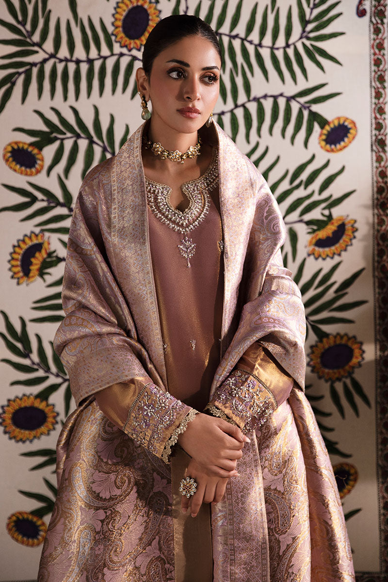 Women Wearing Nurah Lilac Gold Long Shirt for Formal Events - Pakistani Designer Wear for Women in UK | Kifat