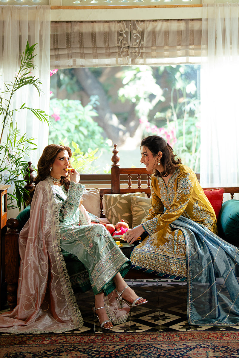 Women Wearing Jana Sea Green Long Shirt for Formal Events - Pakistani Designer Wear for Women in UK | Kifat