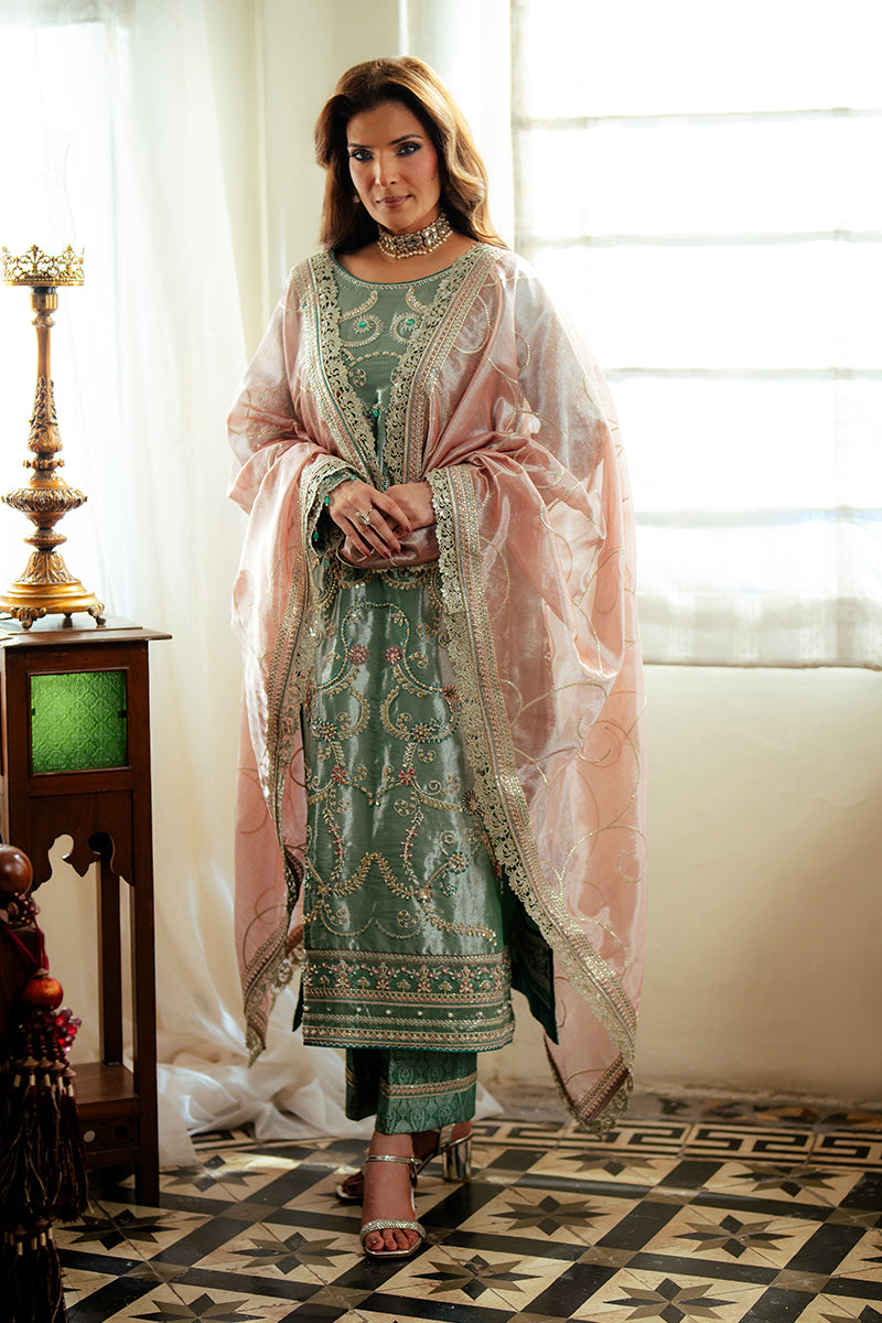 Women Wearing Jana Sea Green Long Shirt for Formal Events - Pakistani Designer Wear for Women in UK | Kifat