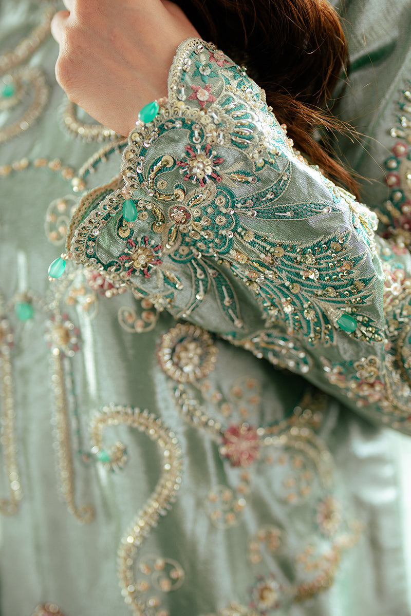 Women Wearing Jana Sea Green Long Shirt for Formal Events - Pakistani Designer Wear for Women in UK | Kifat