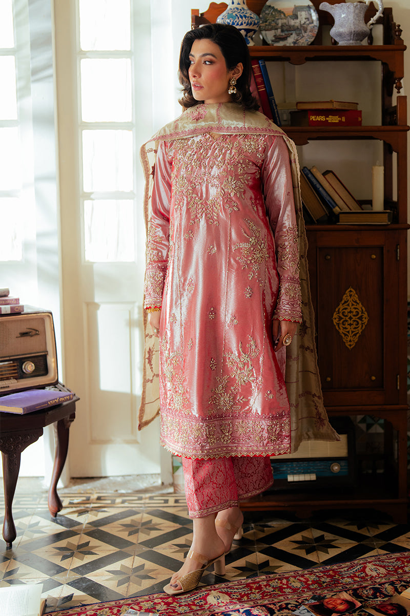 Women Wearing Meher Rose Pink Long Shirt for Formal Events - Pakistani Designer Wear for Women in UK | Kifat