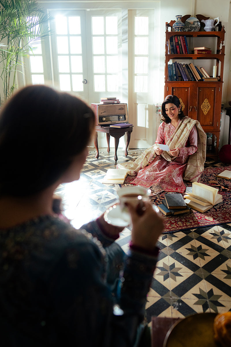 Women Wearing Meher Rose Pink Long Shirt for Formal Events - Pakistani Designer Wear for Women in UK | Kifat