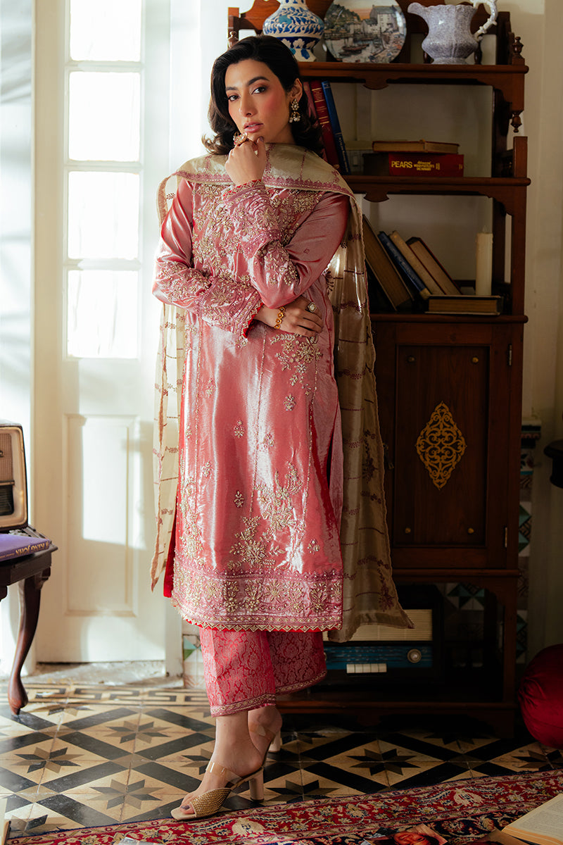 Women Wearing Meher Rose Pink Long Shirt for Formal Events - Pakistani Designer Wear for Women in UK | Kifat