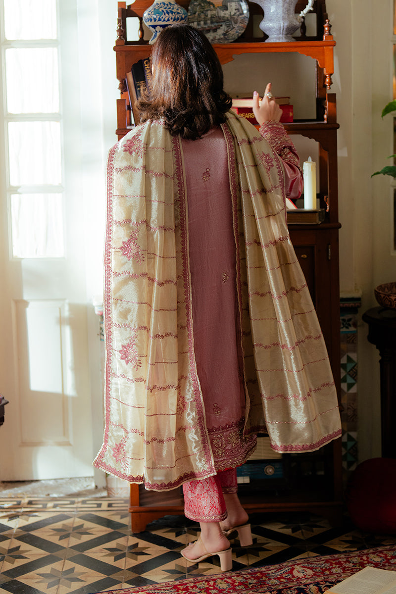 Women Wearing Meher Rose Pink Long Shirt for Formal Events - Pakistani Designer Wear for Women in UK | Kifat