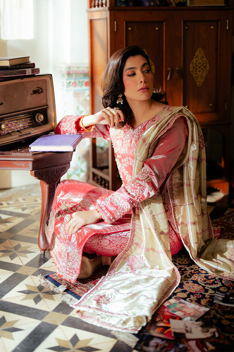Women Wearing Meher Rose Pink Long Shirt for Formal Events - Pakistani Designer Wear for Women in UK | Kifat