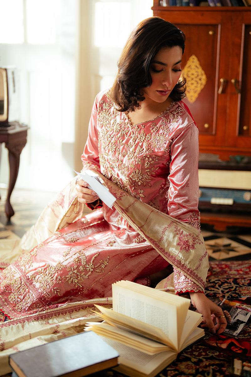 Women Wearing Meher Rose Pink Long Shirt for Formal Events - Pakistani Designer Wear for Women in UK | Kifat