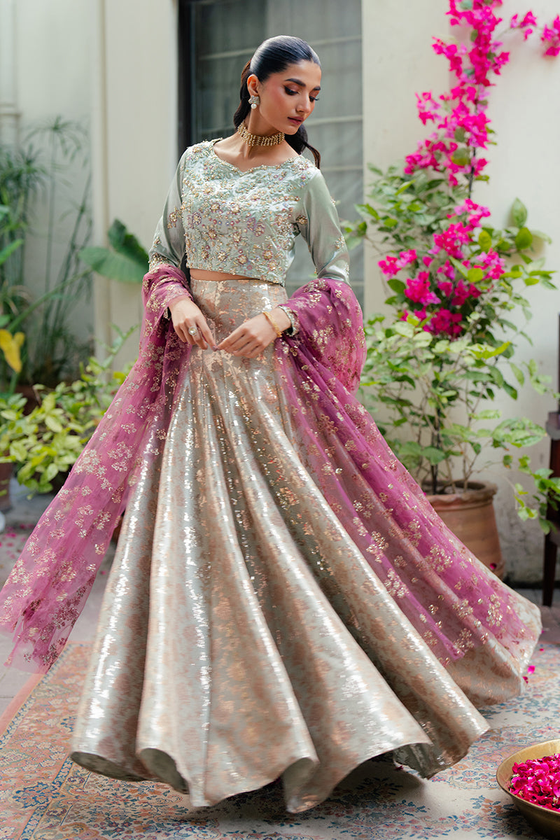 Women Wearing Zima Mint Green Lehnga Choli for Formal Events - Pakistani Designer Wear for Women in UK | Kifat