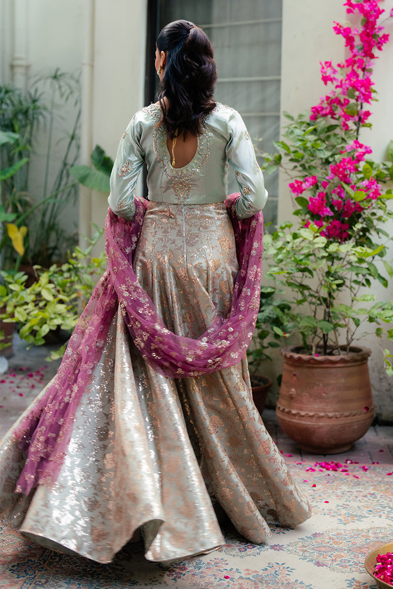 Women Wearing Zima Mint Green Lehnga Choli for Formal Events - Pakistani Designer Wear for Women in UK | Kifat