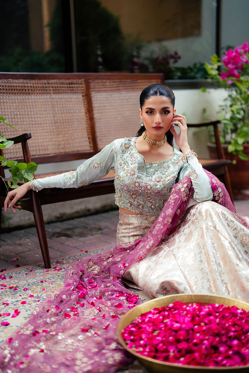 Women Wearing Zima Mint Green Lehnga Choli for Formal Events - Pakistani Designer Wear for Women in UK | Kifat