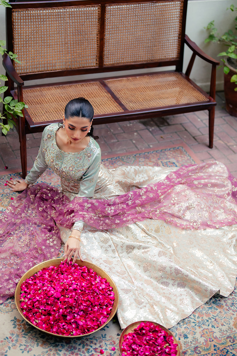 Women Wearing Zima Mint Green Lehnga Choli for Formal Events - Pakistani Designer Wear for Women in UK | Kifat