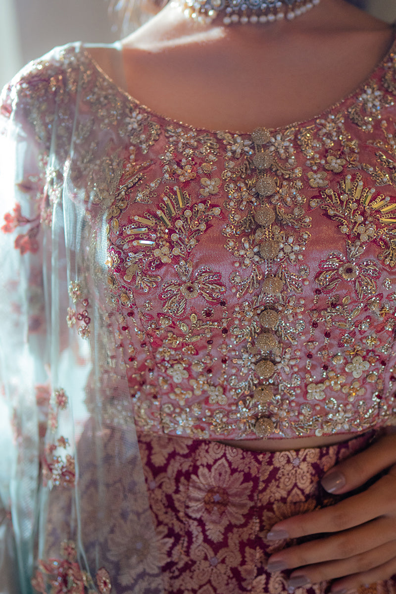 Women Wearing Rushna Pink Lehnga Choli for Formal Events - Pakistani Designer Wear for Women in UK | Kifat