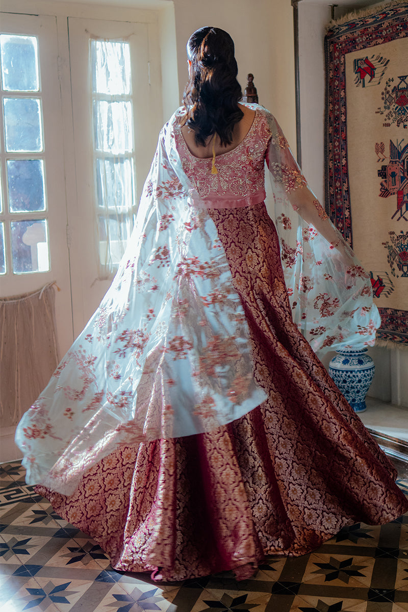 Women Wearing Rushna Pink Lehnga Choli for Formal Events - Pakistani Designer Wear for Women in UK | Kifat