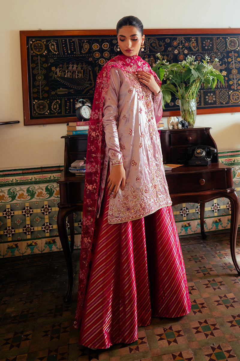Women Wearing Maheen Pink Shirt with Sharara for Formal Events - Pakistani Designer Wear for Women in UK | Kifat
