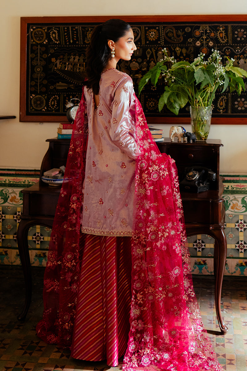 Women Wearing Maheen Pink Shirt with Sharara for Formal Events - Pakistani Designer Wear for Women in UK | Kifat