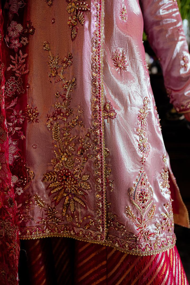 Women Wearing Maheen Pink Shirt with Sharara for Formal Events - Pakistani Designer Wear for Women in UK | Kifat