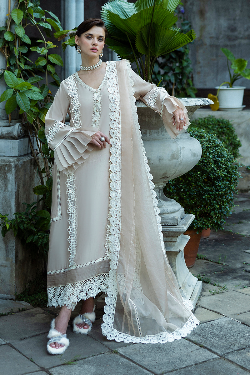 Women Wearing Leslie Ivory Long Shirt for Festive Events - Pakistani Designer Wear for Women in UK | Kifat