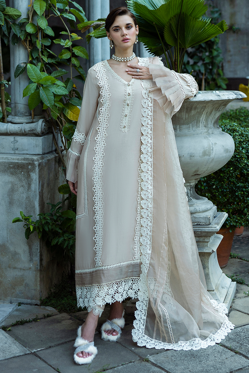 Women Wearing Leslie Ivory Long Shirt for Festive Events - Pakistani Designer Wear for Women in UK | Kifat