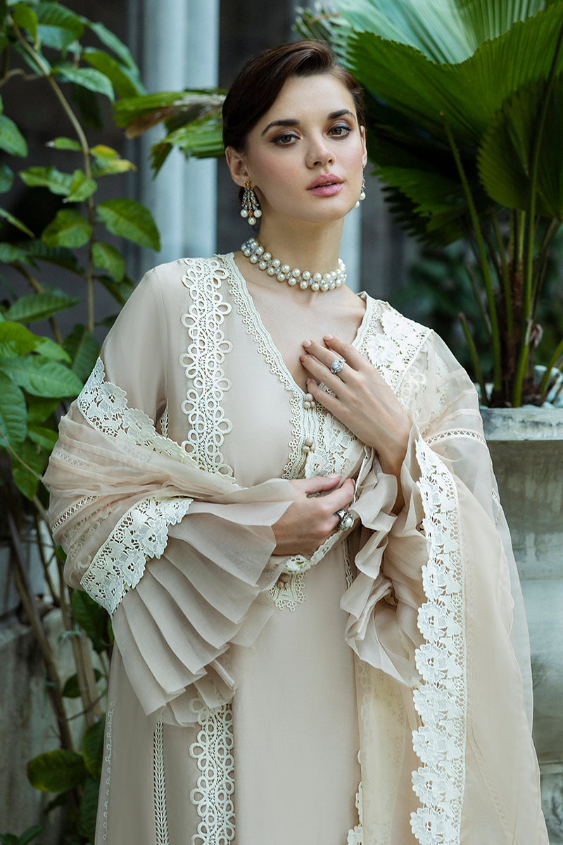 Women Wearing Leslie Ivory Long Shirt for Festive Events - Pakistani Designer Wear for Women in UK | Kifat