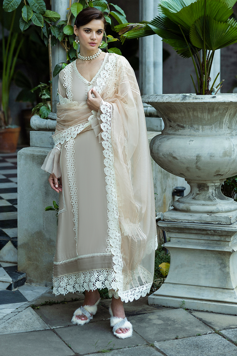 Women Wearing Leslie Ivory Long Shirt for Festive Events - Pakistani Designer Wear for Women in UK | Kifat