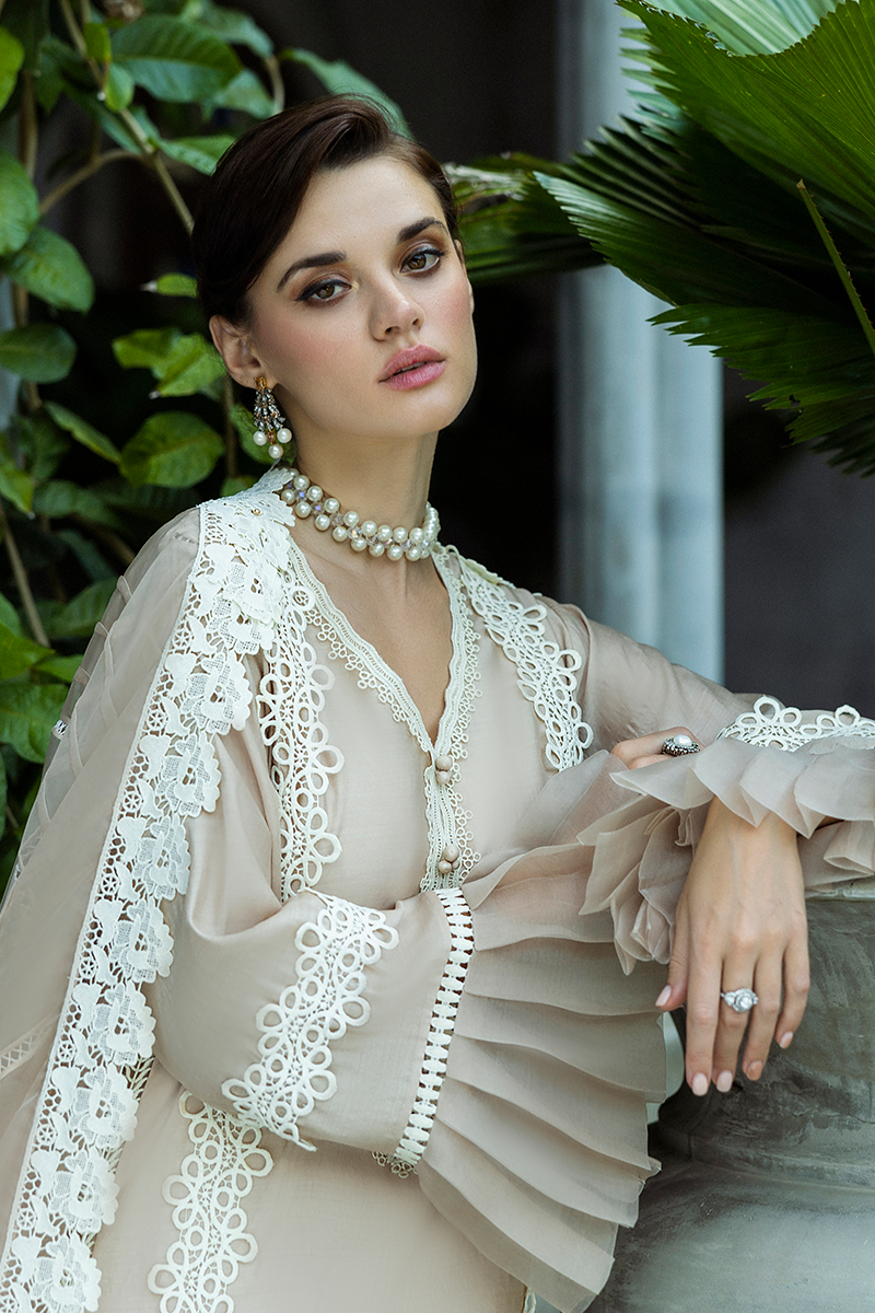 Women Wearing Leslie Ivory Long Shirt for Festive Events - Pakistani Designer Wear for Women in UK | Kifat