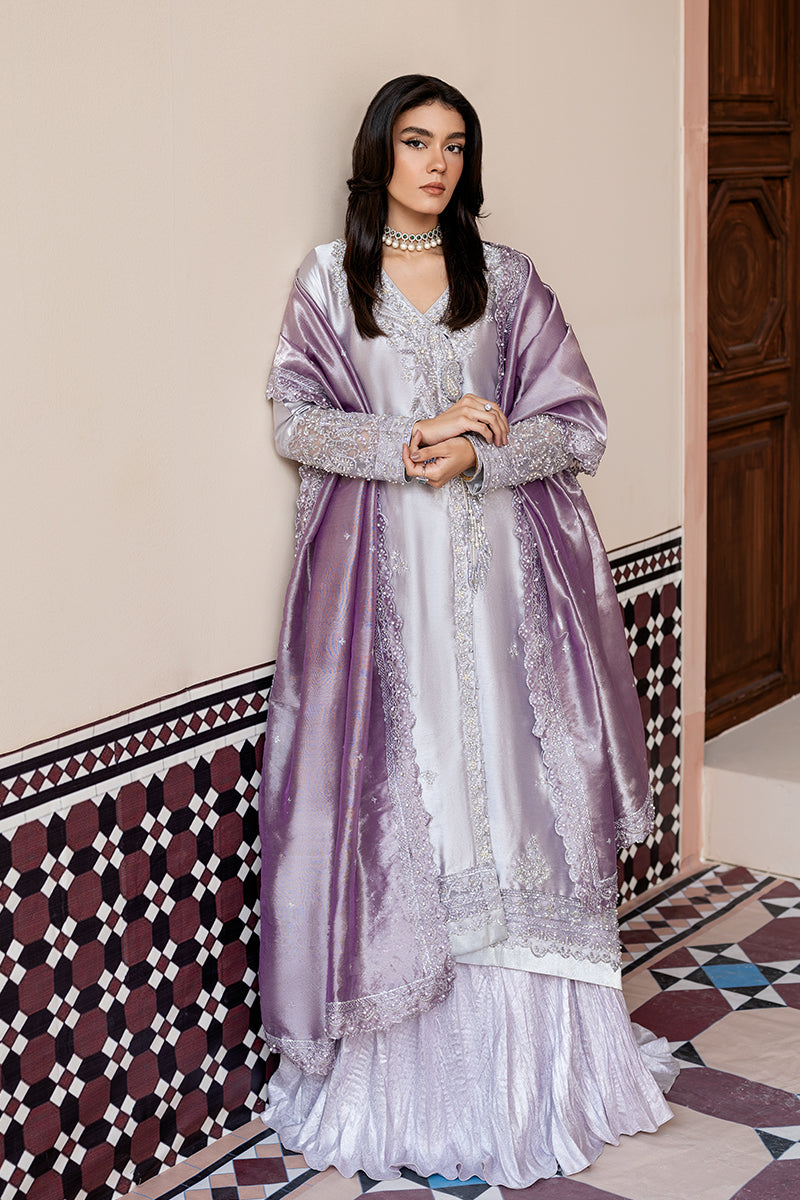 Women Wearing Fareeda Purple and Lavender Shirt with Sharara for Formal Events - Pakistani Designer Wear for Women in UK | Kifat