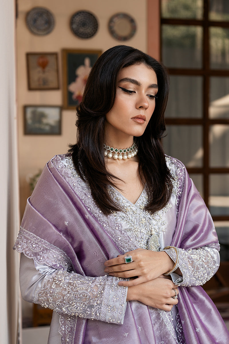 Women Wearing Fareeda Purple and Lavender Shirt with Sharara for Formal Events - Pakistani Designer Wear for Women in UK | Kifat
